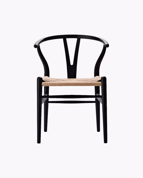 Sedia CH24 Wishbone, soft black - corda naturale