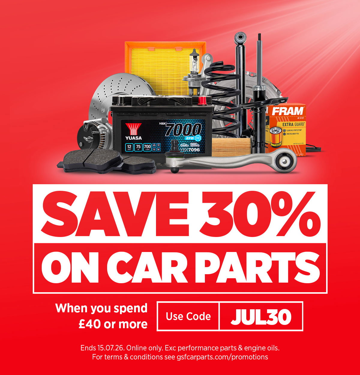 Save 30% on car parts when you spend £40+ - Use code JUL30