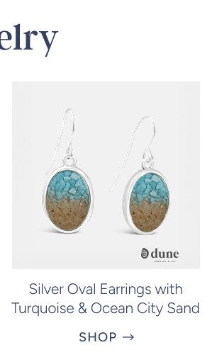 Silver Oval Earrings with Turquoise and Ocean City Sand