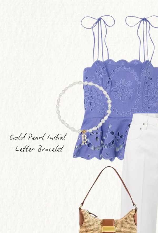 Gold Pearl Initial Letter Bracelet