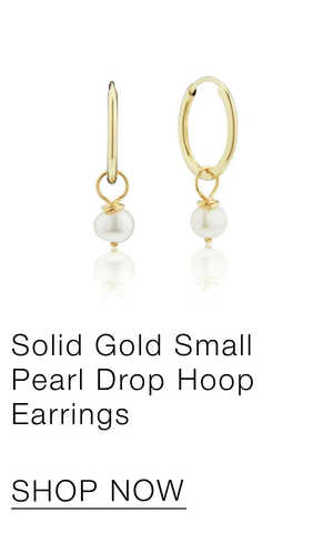 Solid Gold Small Pearl Drop Hoop Earrings