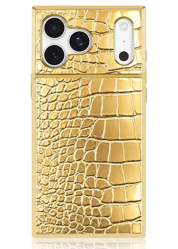 Image of Elite Collection - SQUARE® Gilded Gold Faux Croc iPhone Case