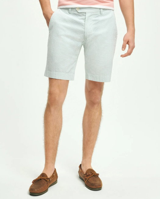 Image of Washed Stretch Cotton Seersucker Shorts