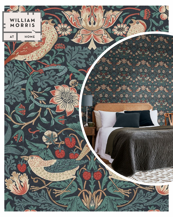 William Morris At Home Strawberry Thief Wallpaper Deep Blue 124231