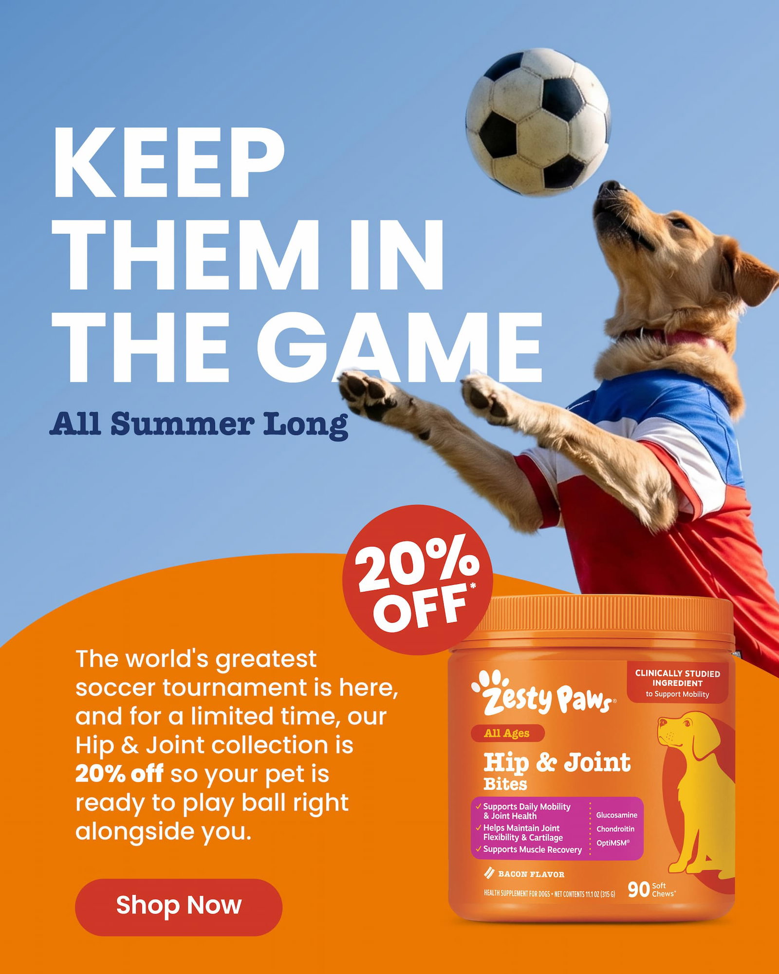 Keep them in the game all summer long! For a limited time, save 20% on our Hip & Joint collection. Shop now!