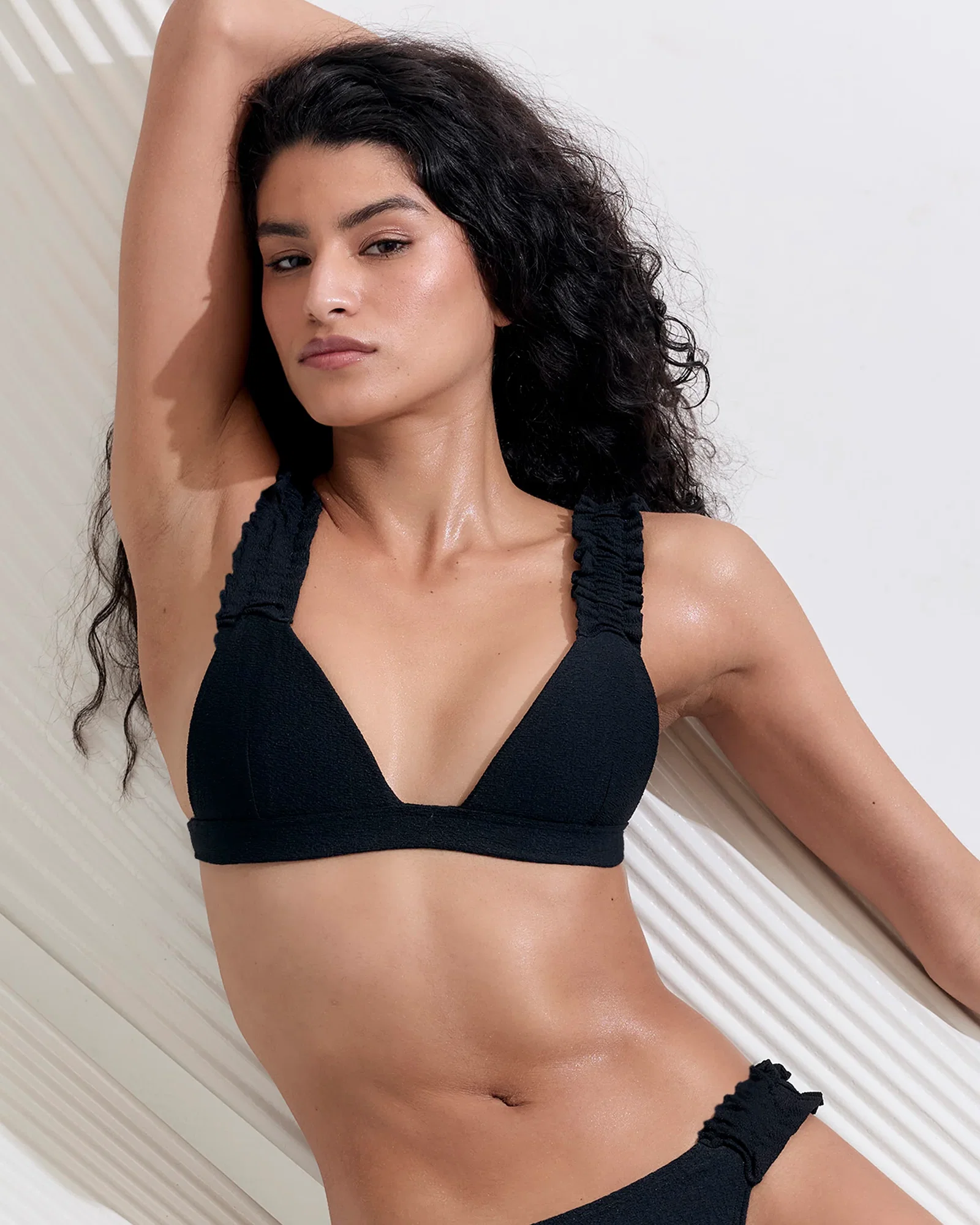Image of Flores Ruffle Bikini Top Black