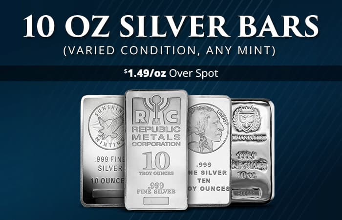 ON SALE: 10 oz Silver Bar (Varied Condition, Any Mint)