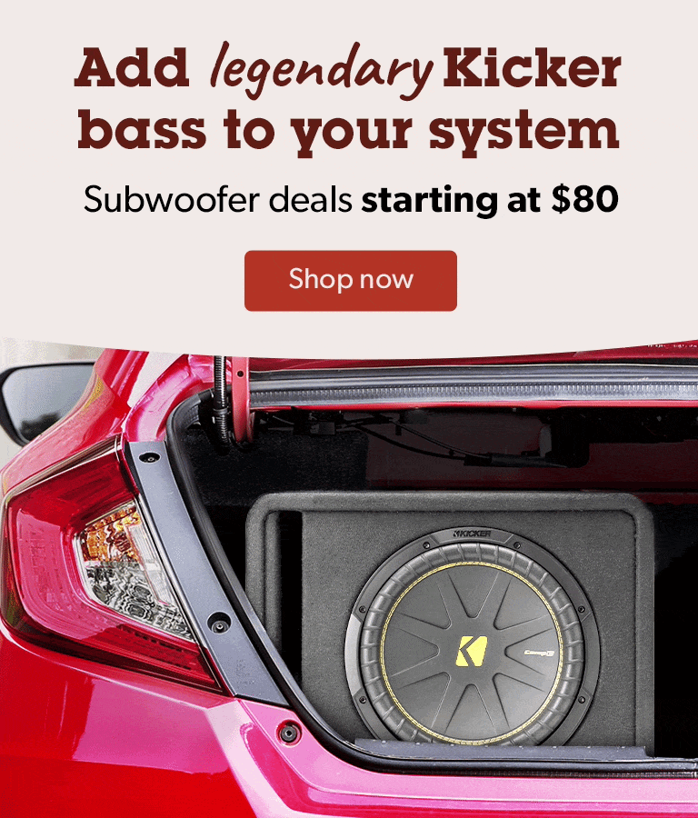 Add legendary Kicker bass to your system. Subwoofer deals starting at $80.