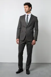 Charcoal End On End Slim Fit Suit Trousers