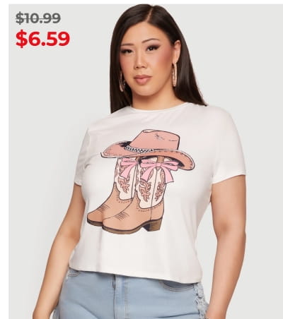 Shop Plus Size Cowboy Boot Rhinestone Graphic T-Shirt