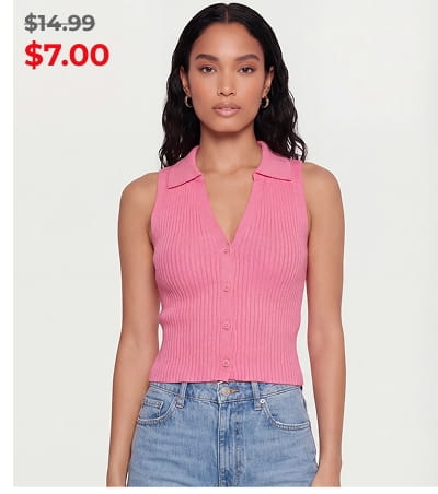 Shop Rib Knit Button Front Collared Blouse