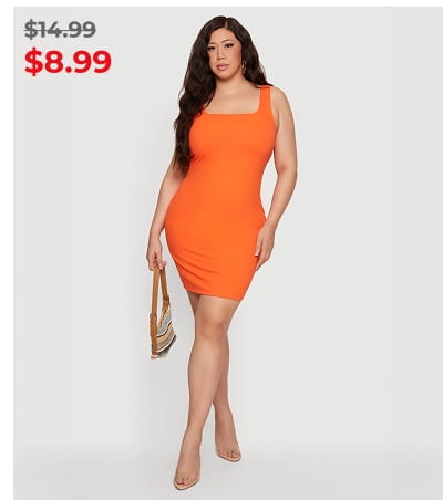 Shop Plus Size Soft Knit Square Neck Sleeveless Mini Dress