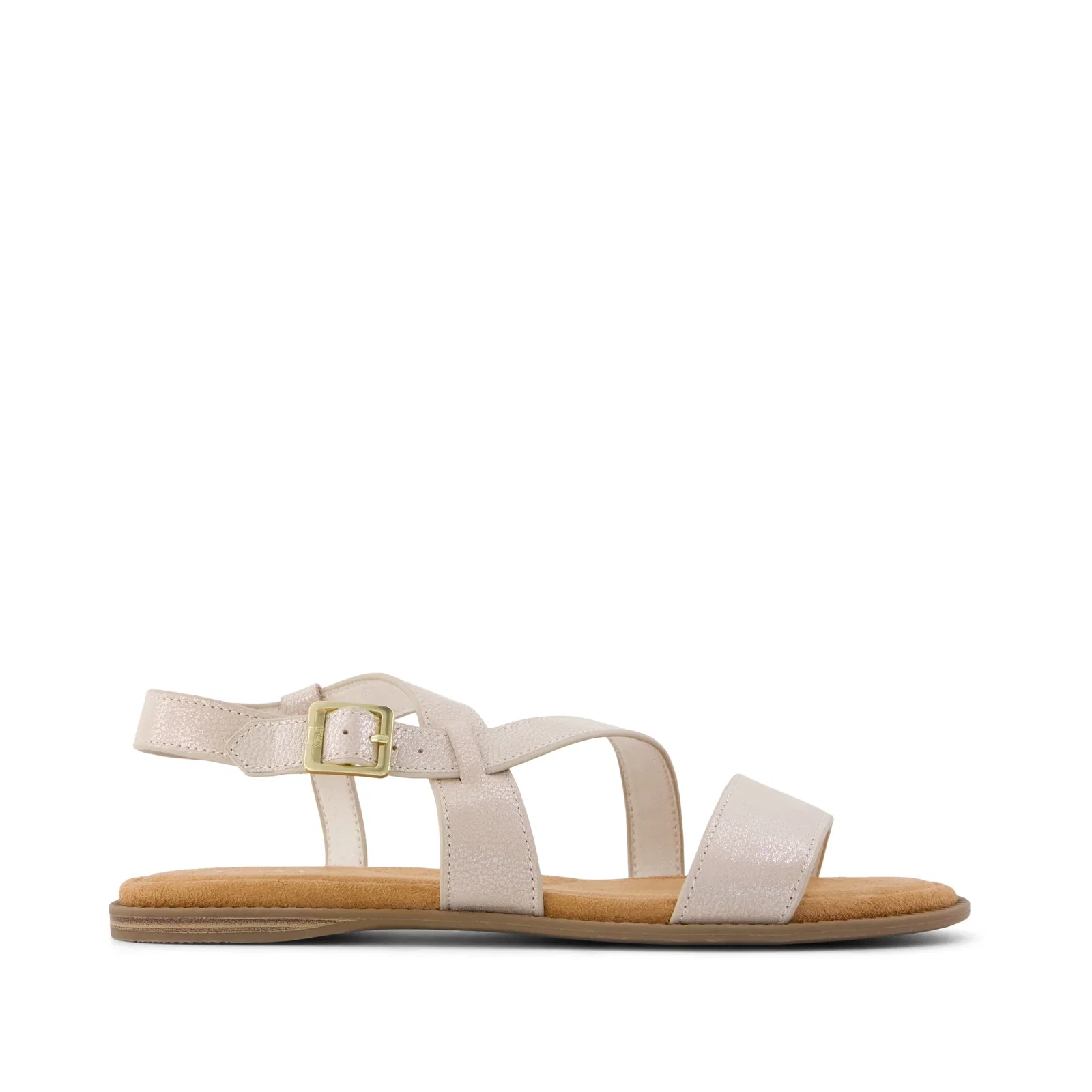Image of Womens Mar Strappy Sandal Champagne Shimmer Suede