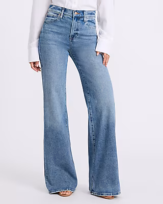 High Waisted Medium Wash Relaxed Flare Jeans