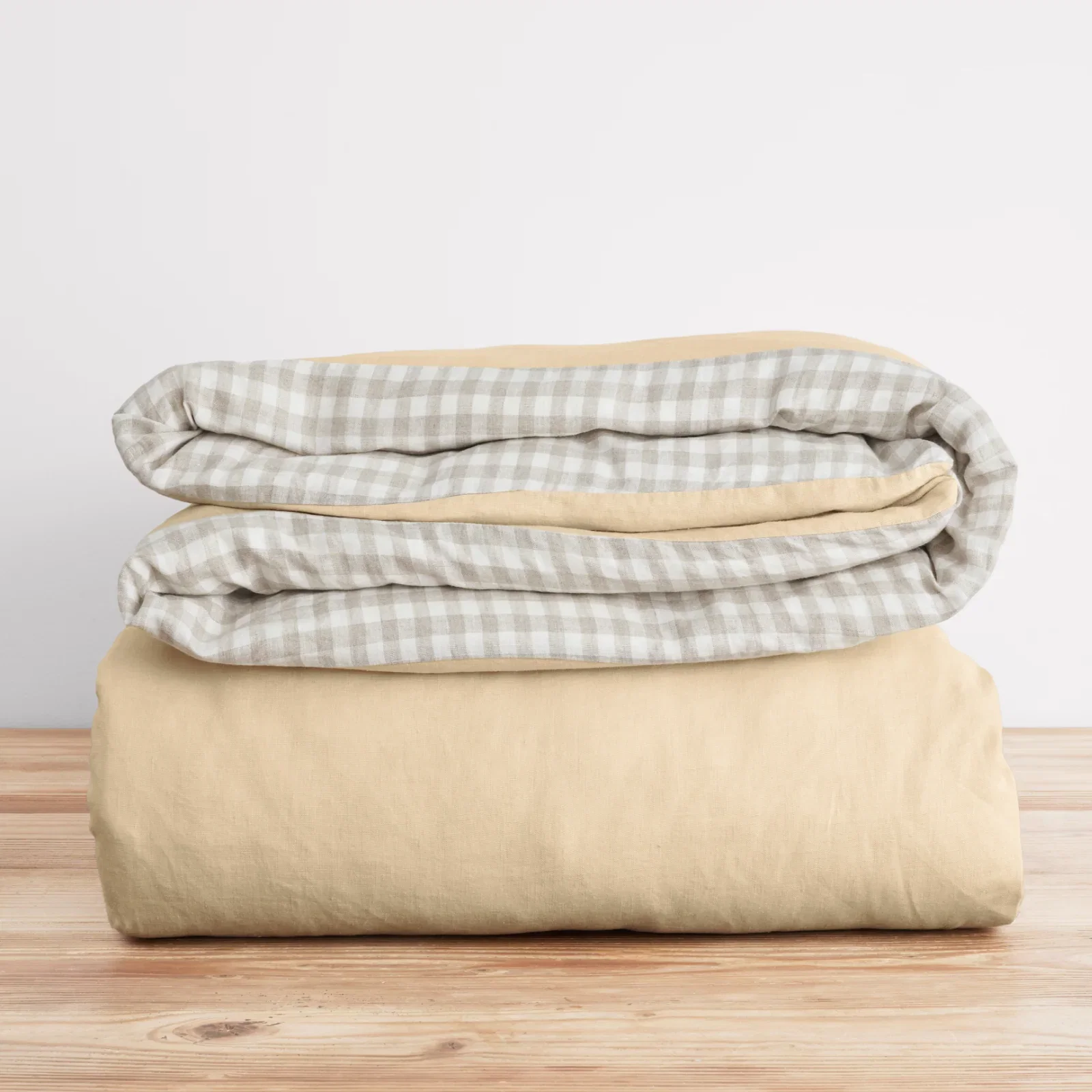 French Flax Linen Double Sided Quilt Cover in Creme/Beige Gingham