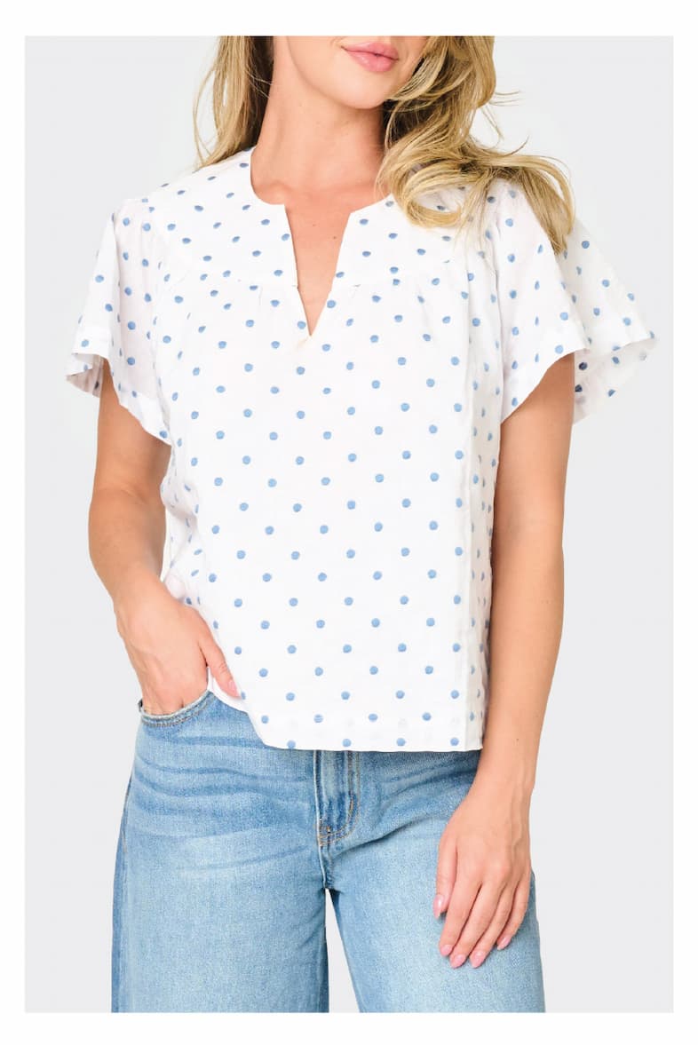 Flutter Sleeve Blouse With Open Yoke