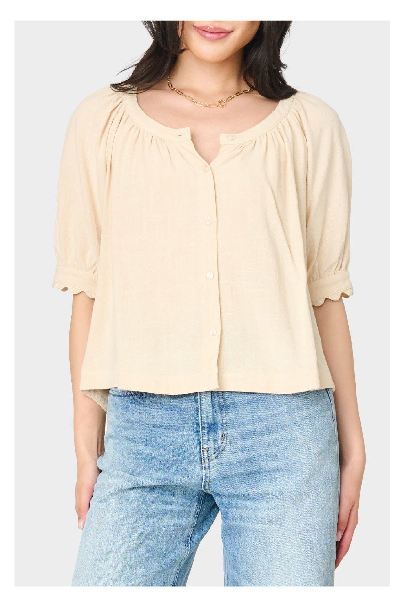 Lily Scallop Puff Sleeve Linen Top