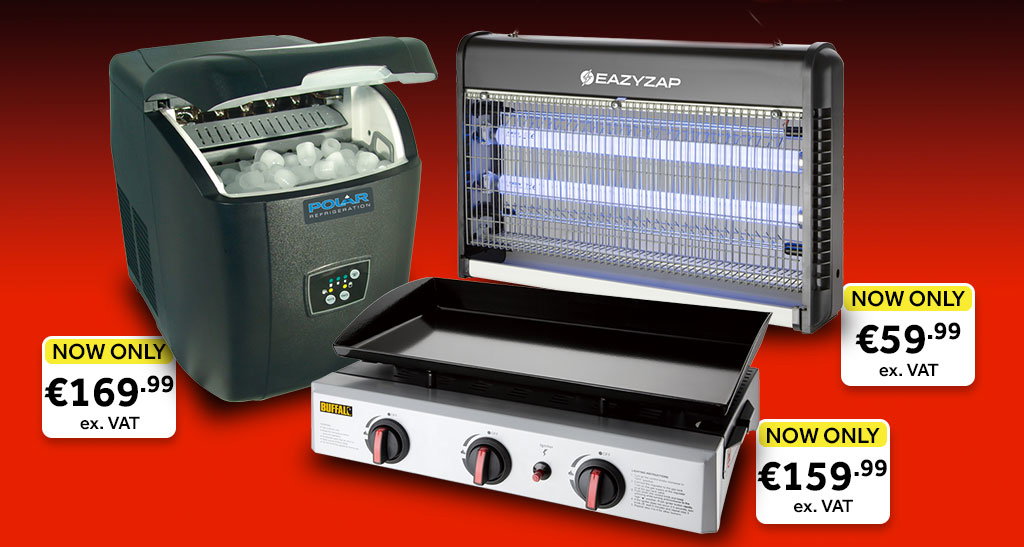 A montage of products, including a Eazyzap LED Fly Killer, Buffalo Ice Cream Maker, Buffalo Silent Bar Blender and a Vogue Ice Cream Scoop. Shop all deals >