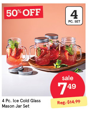 KSP ICE COLD GLASS MASON DRINKING JAR SET/4 470 ML / 15.9 OZ. CLEAR