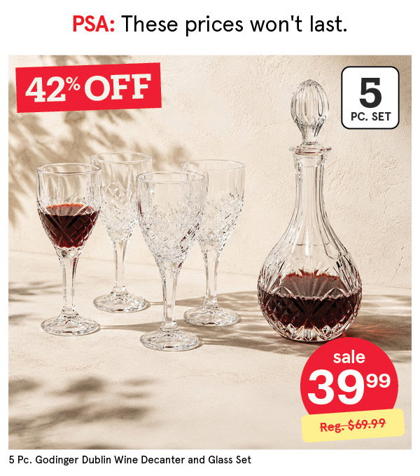 GODINGER DUBLIN CRYSTAL-CUT WINE DECANTER & GLASS SET SET/5 354 ML (X4) / 828 ML CLEAR