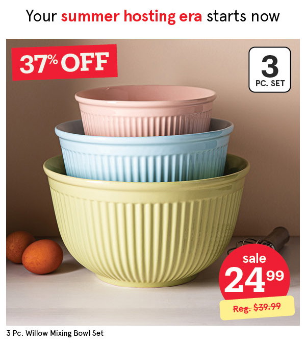 KSP WILLOW MIXING BOWL "RIBBED" SET/3 26 CM/22.5 CM / 17CM PINK/BLUE/GREEN