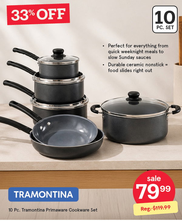 TRAMONTINA PRIMAWARE COOKWARE COMBO SET/10 BLACK/GREY