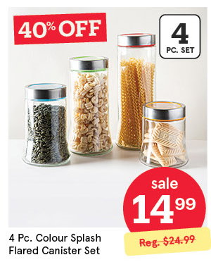 KSP COLOUR SPLASH FLARED CANISTER SET/4 .75 / 1 / 1.5 / 2 L CLEAR