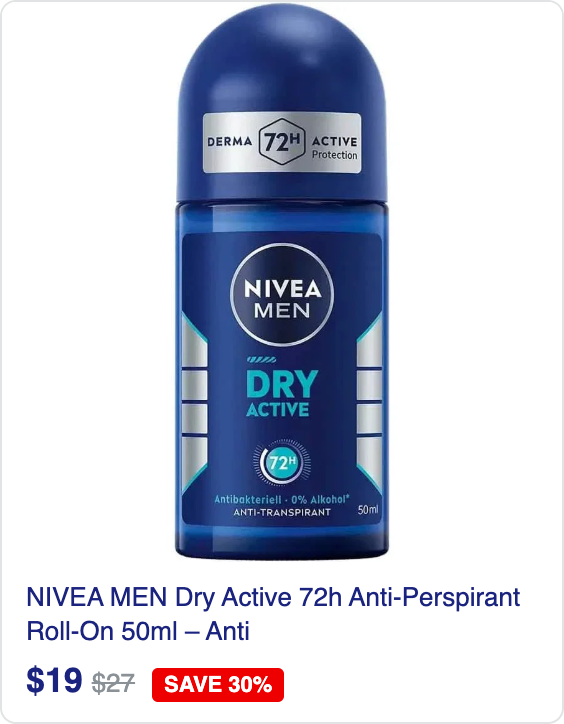NIVEA MEN Dry Active 72h Anti-Perspirant Roll-On 50ml – Antibacterial Protection & Long Lasting Dryness