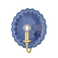 Paulette 1 Light 9.75 inch Aged Brass and Ceramic Indigo Wash Wall Sconce Wall Light by Mitzi