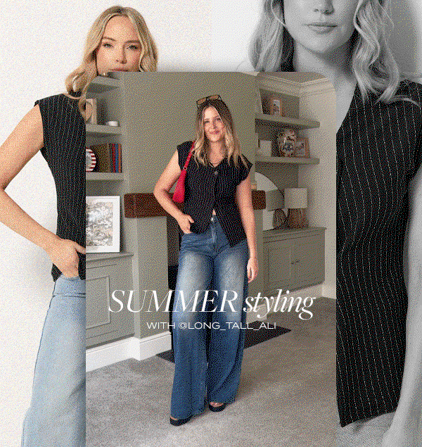 LTS Tall Black Pinstripe Button Top