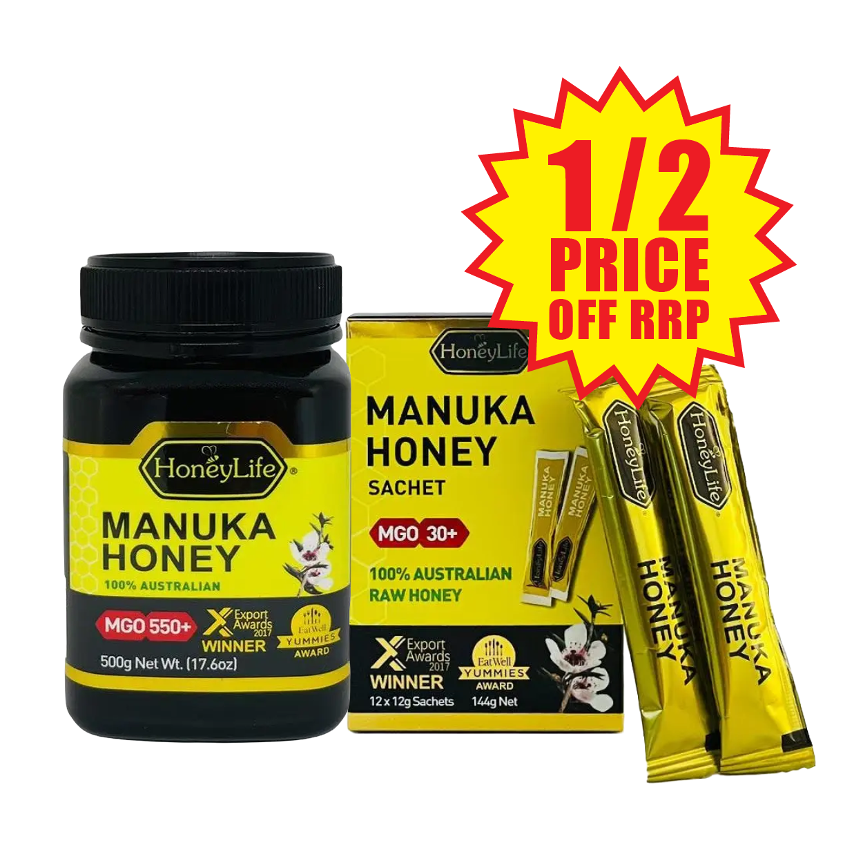 ½ price off RRP Honeylife range