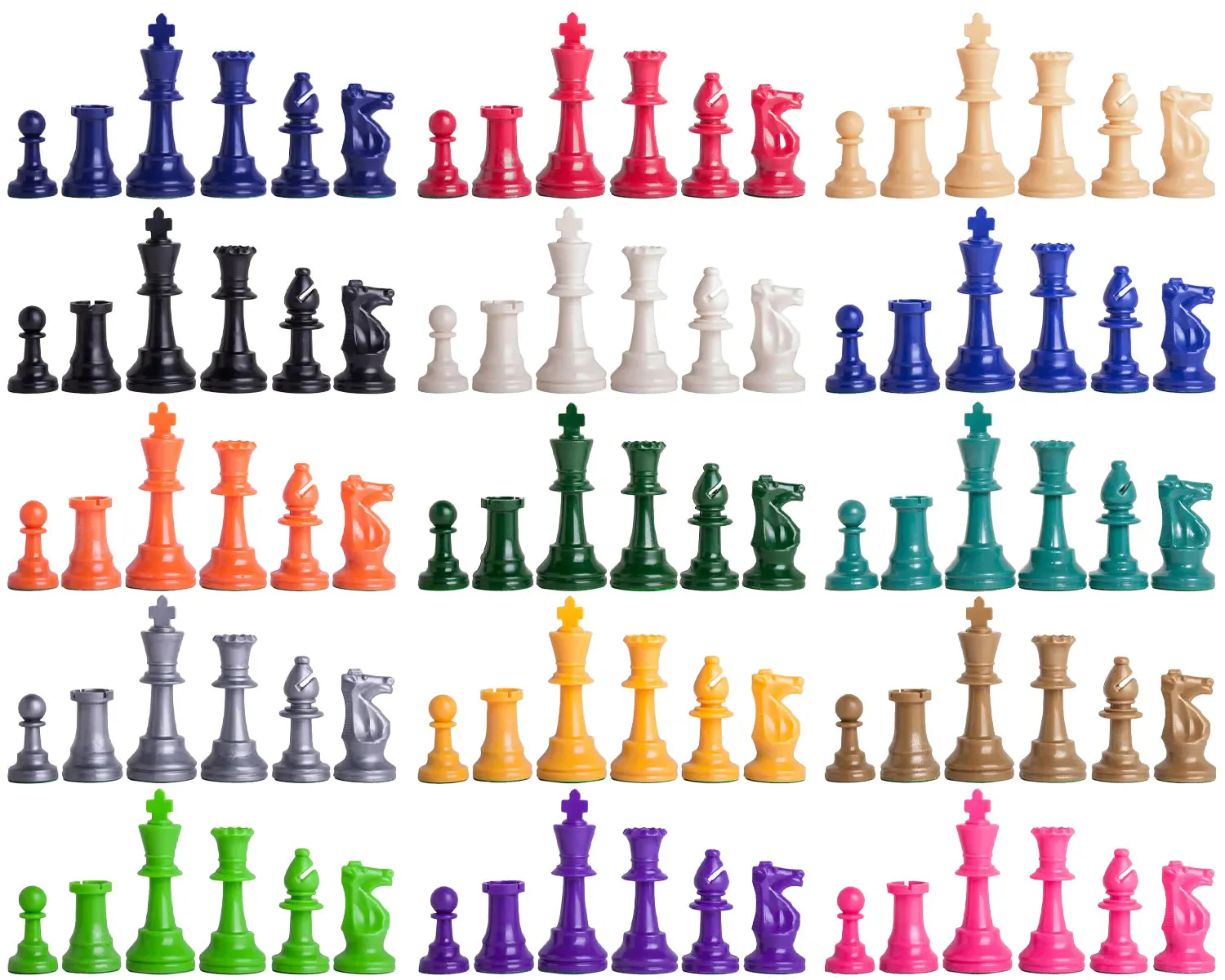 Image of Regulation Colored Plastic Chess Pieces - 3.75