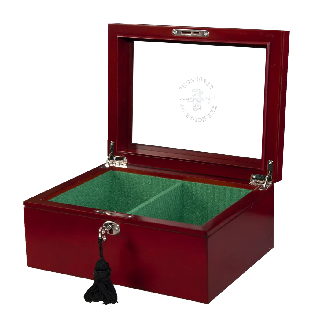 Image of Superior Chess Box - Red Burl - Glass Top
