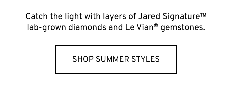 Gemstone and diamond jewelry in a summer scene. Catch the light with layers. Click to Shop Summer Styles