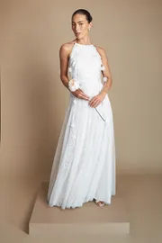 Floral Embellished Tulle Wedding Dress