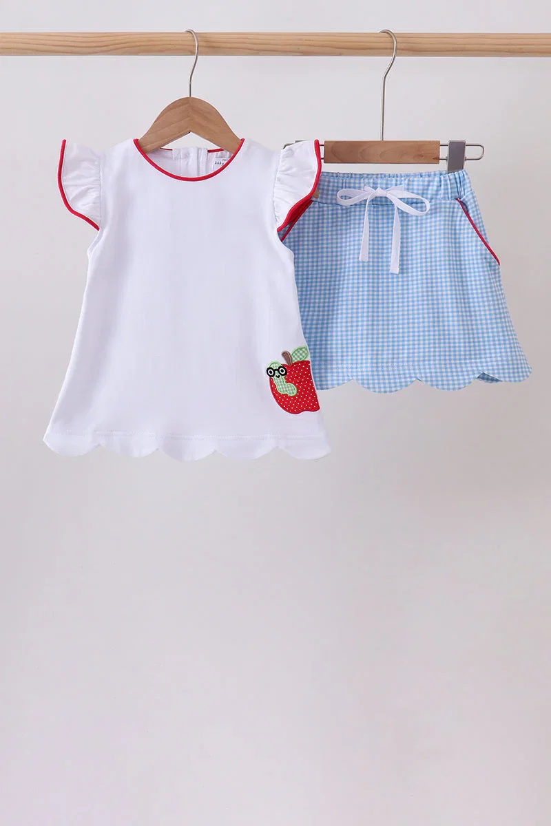 Image of Blue Apple Applique Skorts Set