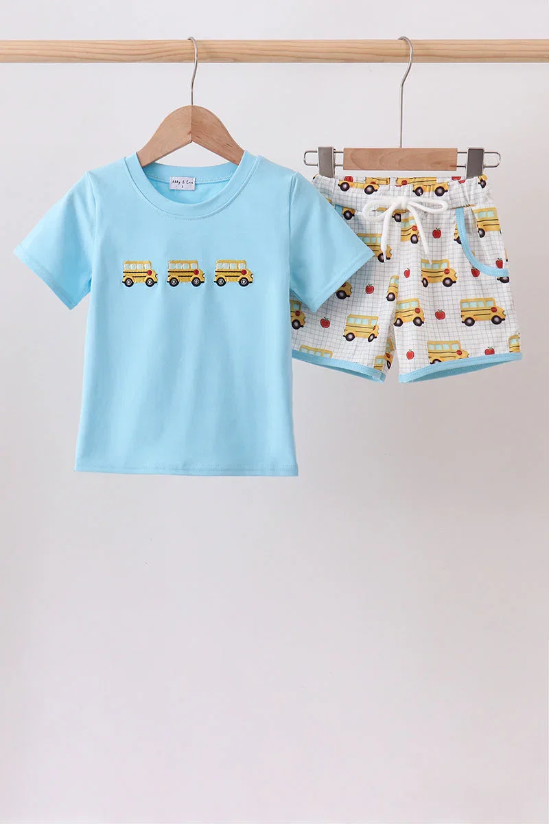 Image of Blue Bus Embroidered Set