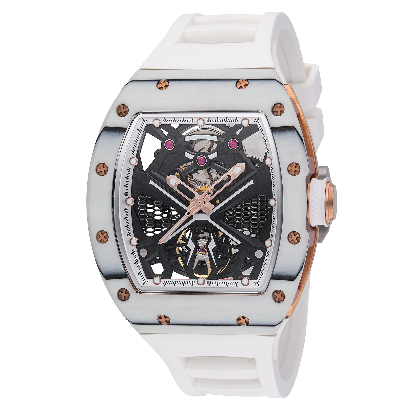 Image of Invicta Men's 41mm S1 Rally Automatic Carbon Fiber Inset Skeletonized White Silicone Strap Watch