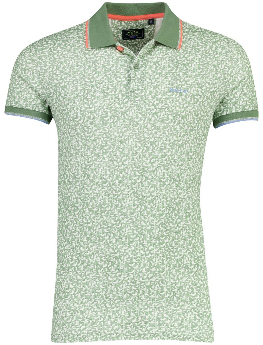 Poloshirt New Zealand katoen groen kleine blaadjes print