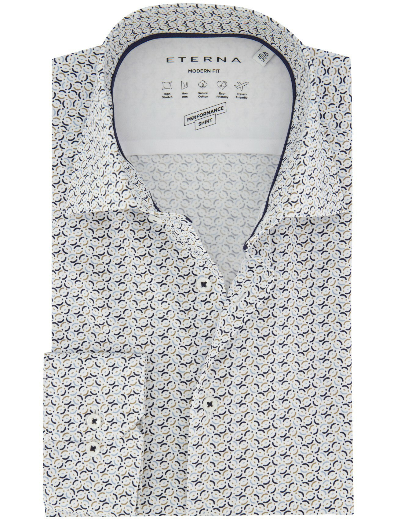 Overhemd Eterna modern fit stretch blauw geprint