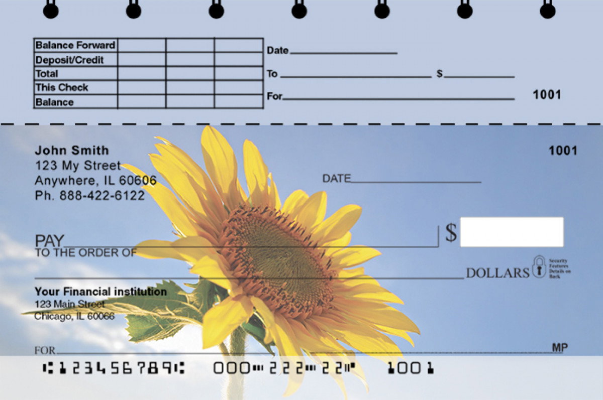 Image of Sunflowers Top Stub Personal Checks 