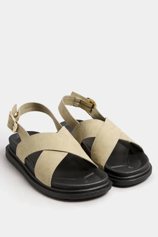 Image of Sandalen in Naturbraun aus Wildlederimitat mit ZiernÃ¤hten und extra weiter EEE-Passform