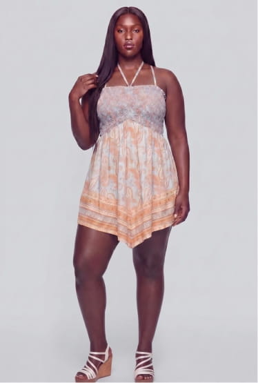 Shop Plus Size Paisley Border Print Smocked Detail Mini Dress