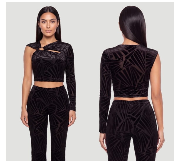 Shop Velvet Burnout Asymmetrical Neckline Crop Top