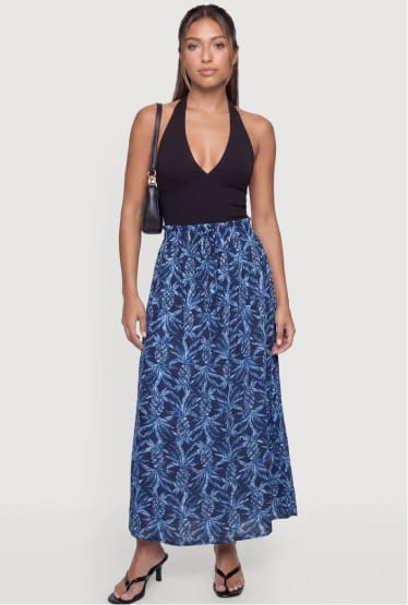Shop Pineapple Print Smocked Waist Maxi Skirt