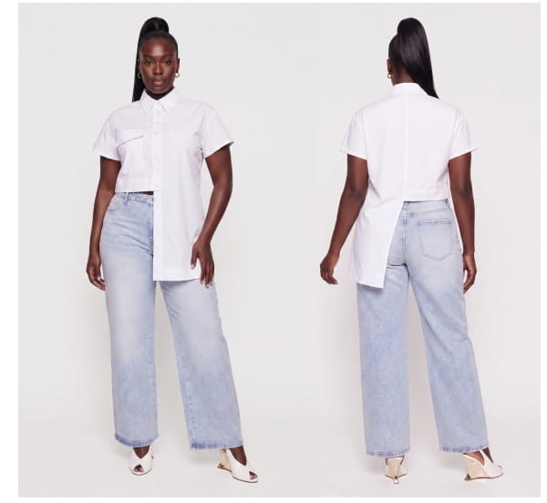 Shop Plus Size Asymmetrical Half Cropped Button Front Shirt