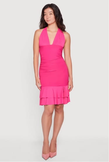 Shop Slit Front Ruffle Tiered Trim Halter Dress