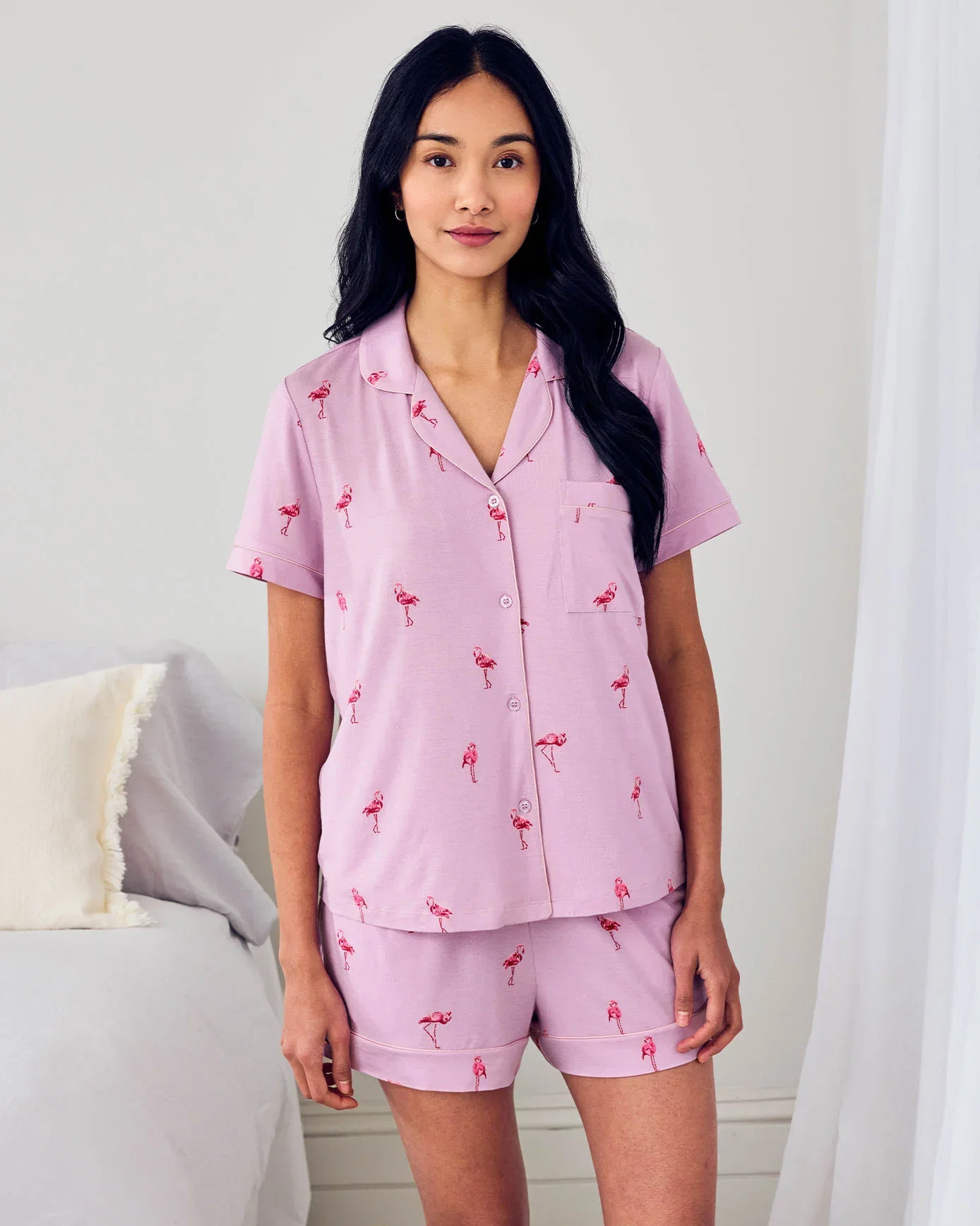 Image of TENCEL™ Modal Flamingo Print Short Pyjama Set