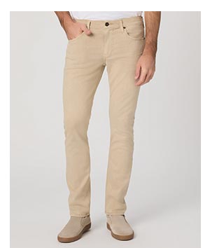 Image of a man's legs in a pair of tan denim jeans.