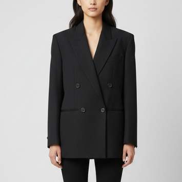 Black Wool Blend Double Breast